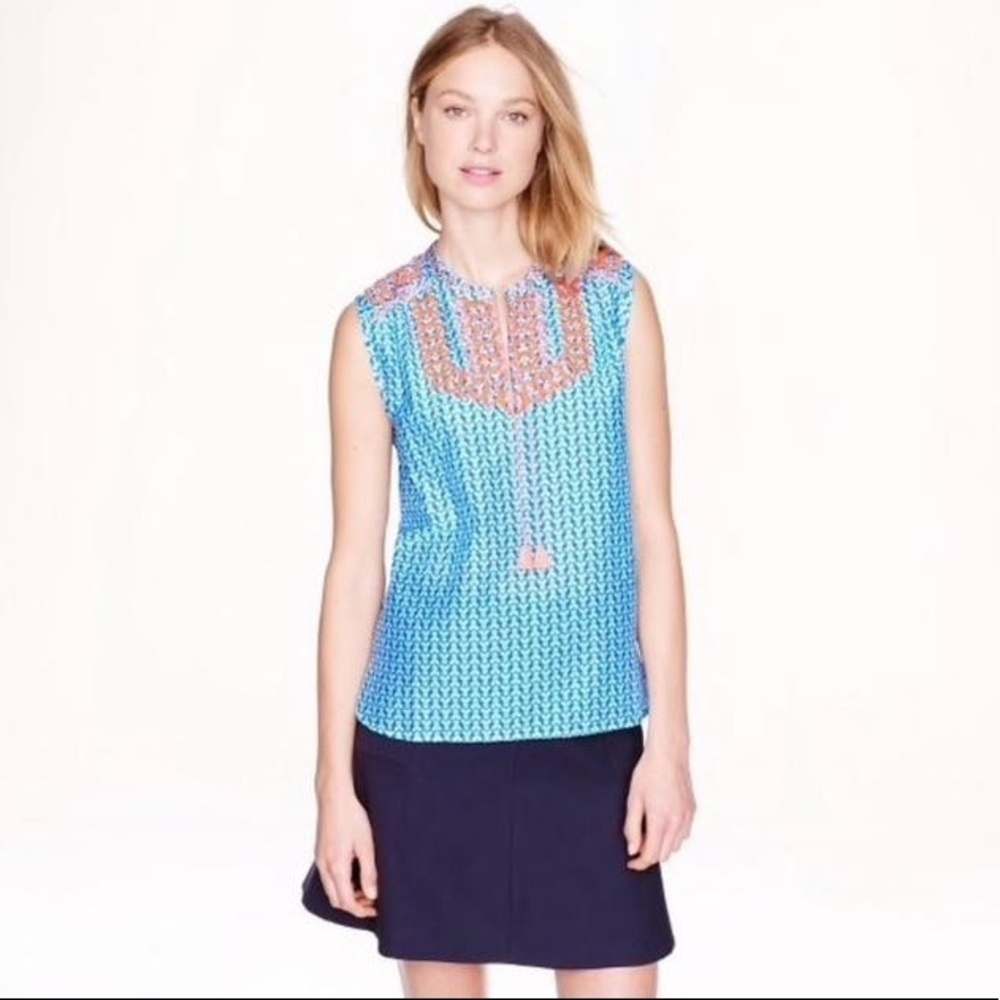 J.Crew Embroidered Tassel Blouse